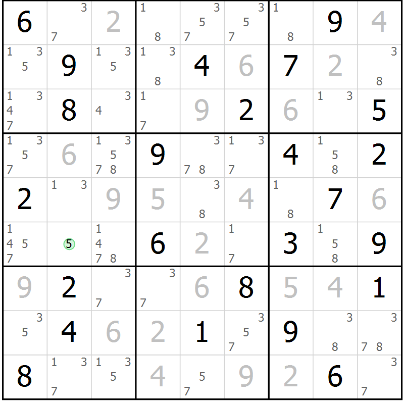 Position des candidats pour la solution de la Gr 54 page 57 du magazine de sudoku Sudoku Suprême n° 037