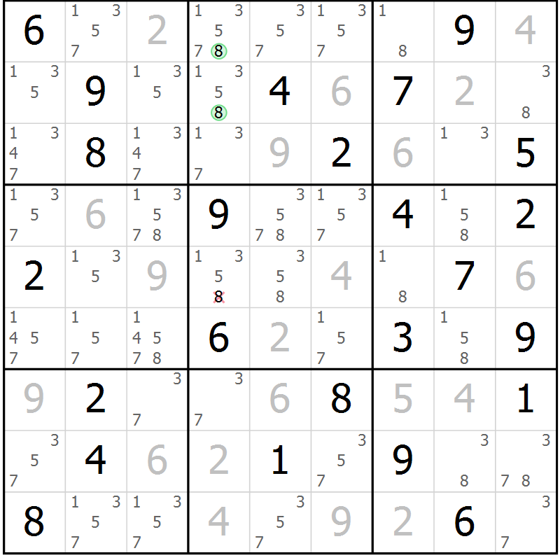 Position des candidats pour la solution de la Gr 54 page 57 du magazine de sudoku Sudoku Suprême n° 037