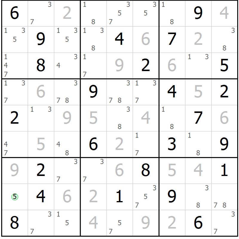 Position des candidats pour la solution de la Gr 54 page 57 du magazine de sudoku Sudoku Suprême n° 037