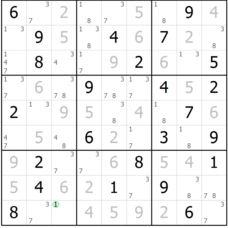Position des candidats pour la solution de la Gr 54 page 57 du magazine de sudoku Sudoku Suprême n° 037