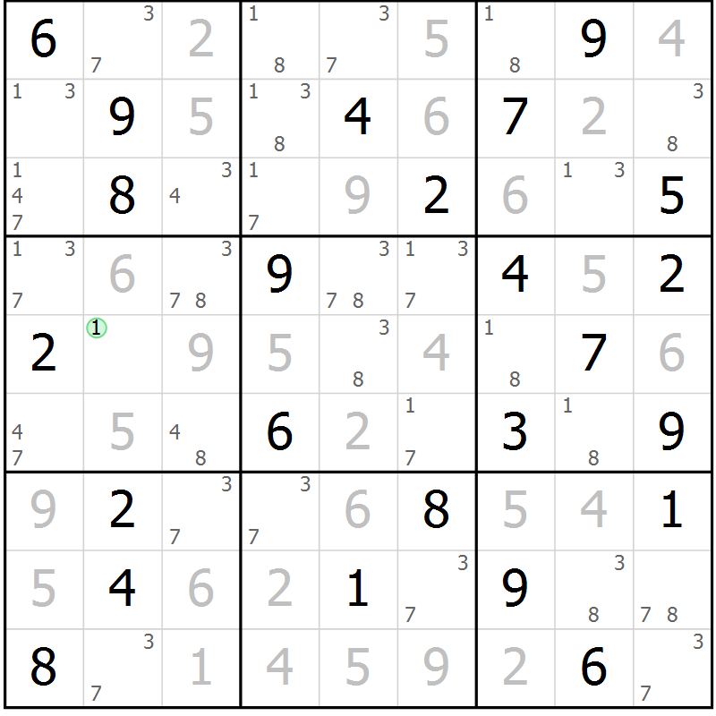 Position des candidats pour la solution de la Gr 54 page 57 du magazine de sudoku Sudoku Suprême n° 037