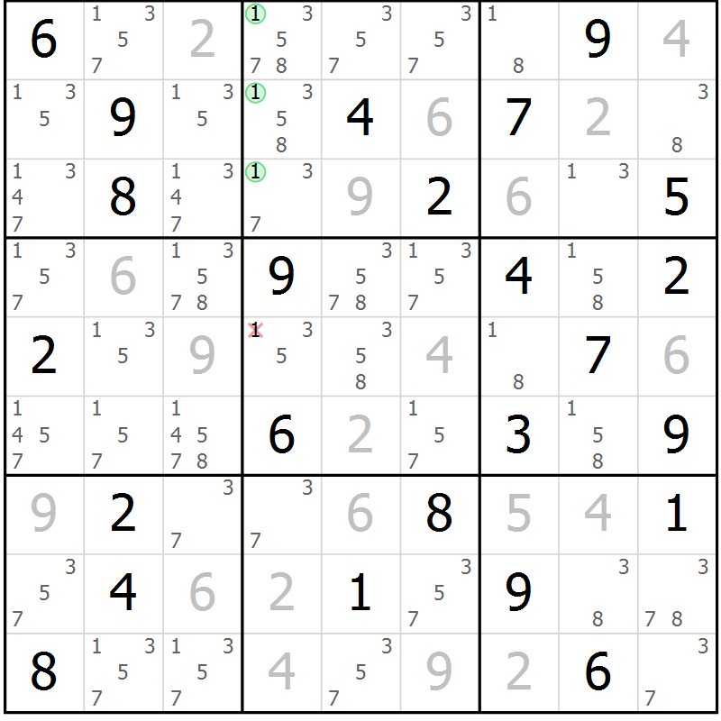 Position des candidats pour la solution de la Gr 54 page 57 du magazine de sudoku Sudoku Suprême n° 037