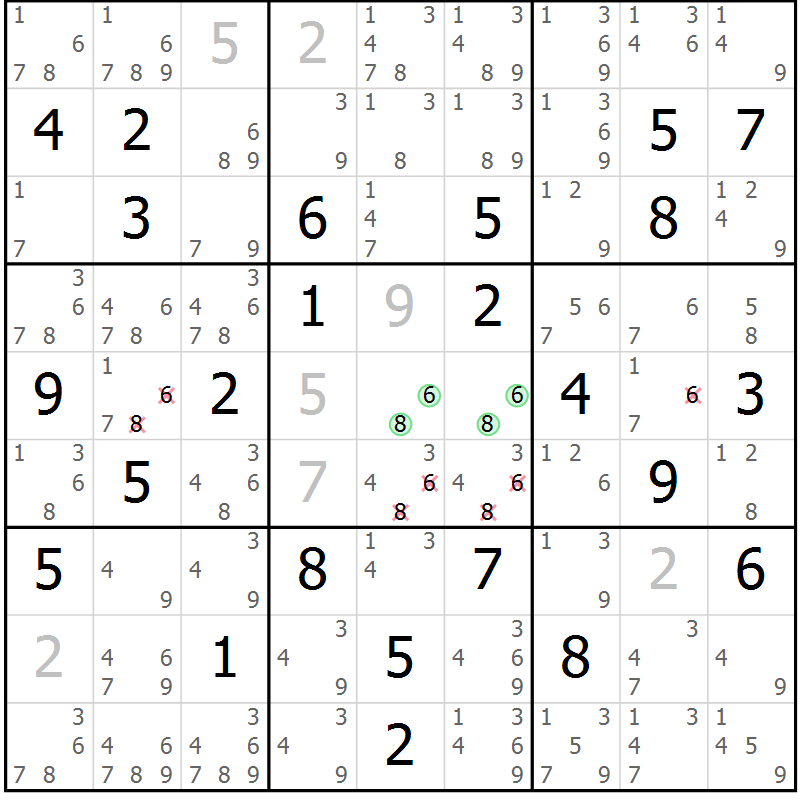 Position des candidats pour la solution de la Gr 55 page 58 du magazine de sudoku Sudoku Suprême n° 037