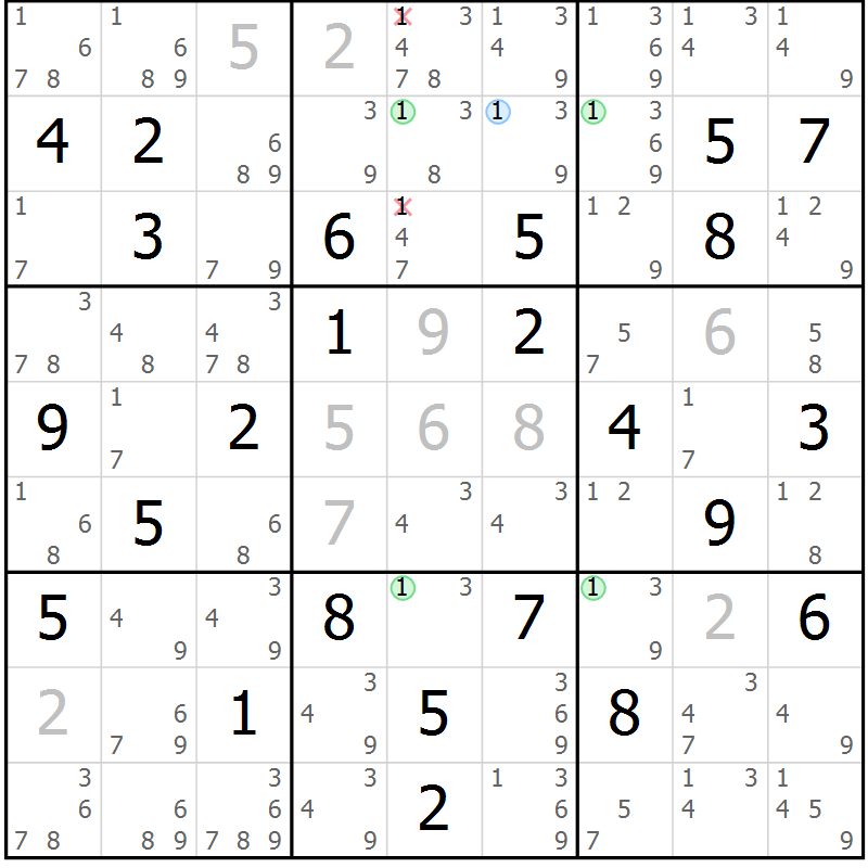 Position des candidats pour la solution de la Gr 55 page 58 du magazine de sudoku Sudoku Suprême n° 037