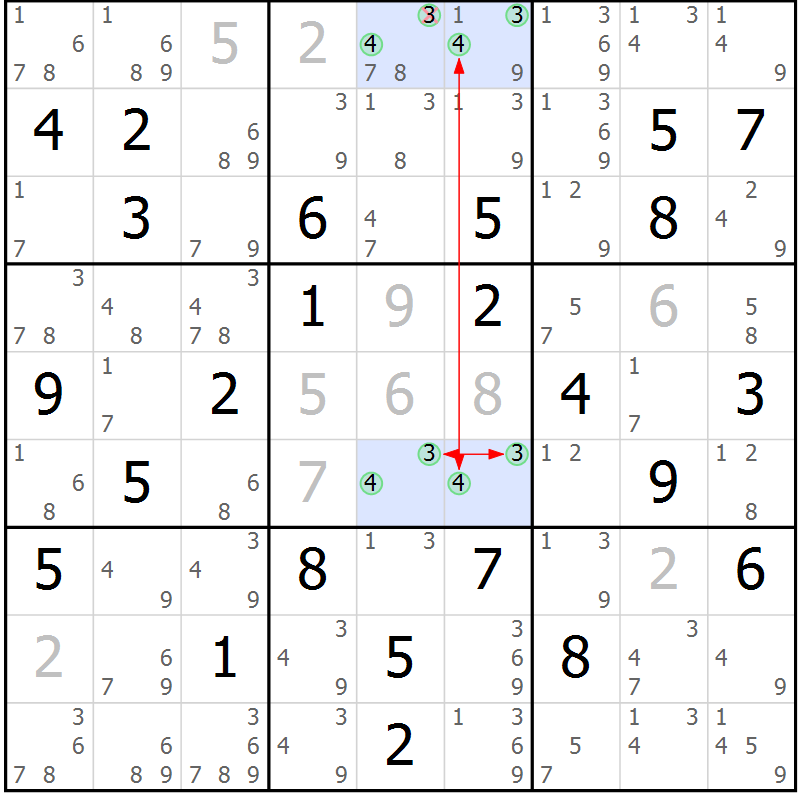 Position des candidats pour la solution de la Gr 55 page 58 du magazine de sudoku Sudoku Suprême n° 037