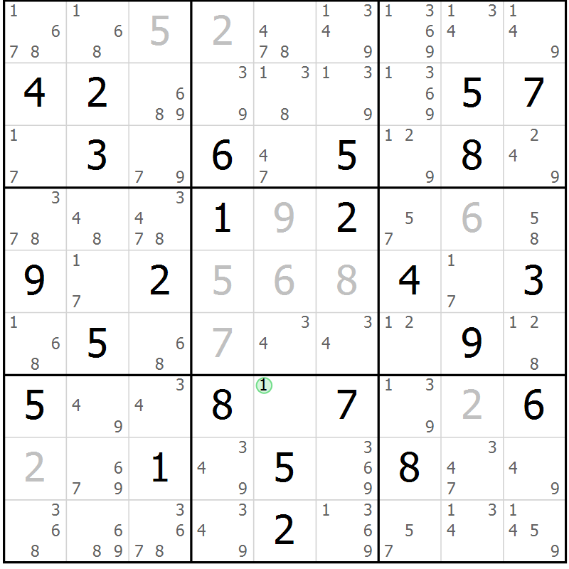 Position des candidats pour la solution de la Gr 55 page 58 du magazine de sudoku Sudoku Suprême n° 037