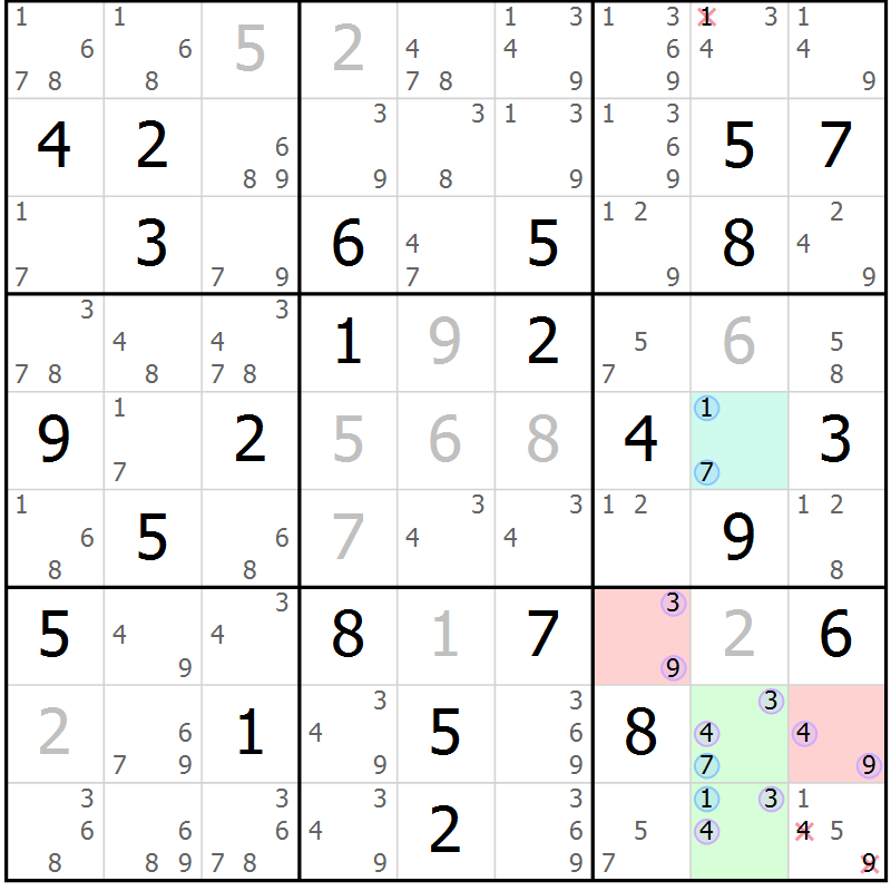 Position des candidats pour la solution de la Gr 55 page 58 du magazine de sudoku Sudoku Suprême n° 037
