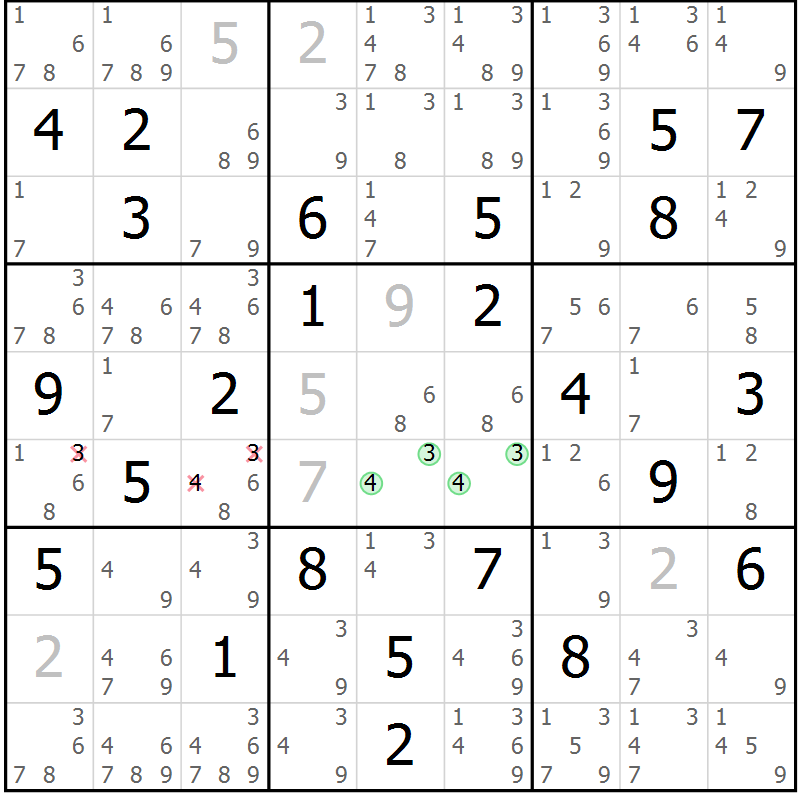 Position des candidats pour la solution de la Gr 55 page 58 du magazine de sudoku Sudoku Suprême n° 037