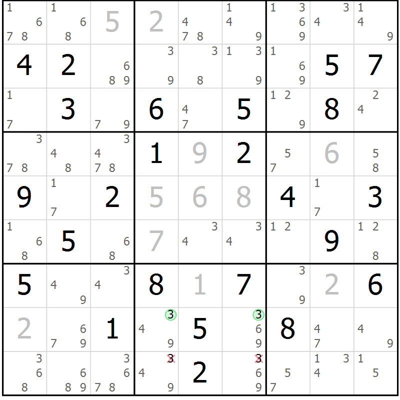 Position des candidats pour la solution de la Gr 55 page 58 du magazine de sudoku Sudoku Suprême n° 037