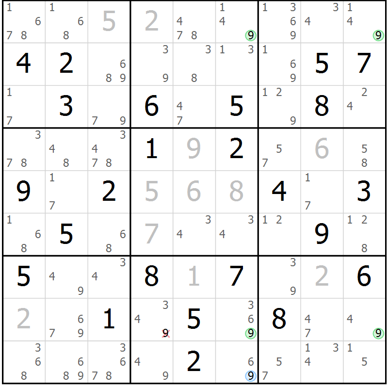Position des candidats pour la solution de la Gr 55 page 58 du magazine de sudoku Sudoku Suprême n° 037