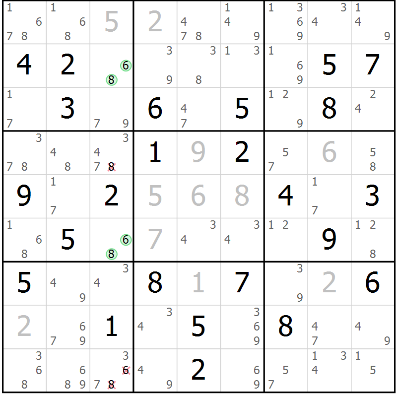 Position des candidats pour la solution de la Gr 55 page 58 du magazine de sudoku Sudoku Suprême n° 037