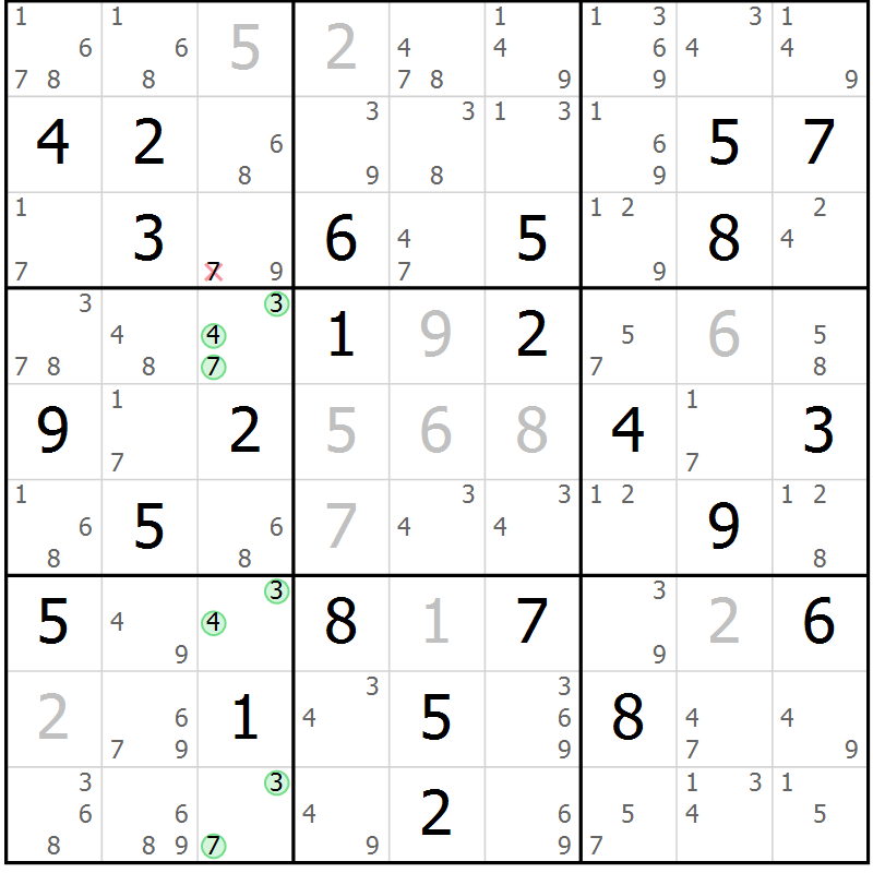 Position des candidats pour la solution de la Gr 55 page 58 du magazine de sudoku Sudoku Suprême n° 037