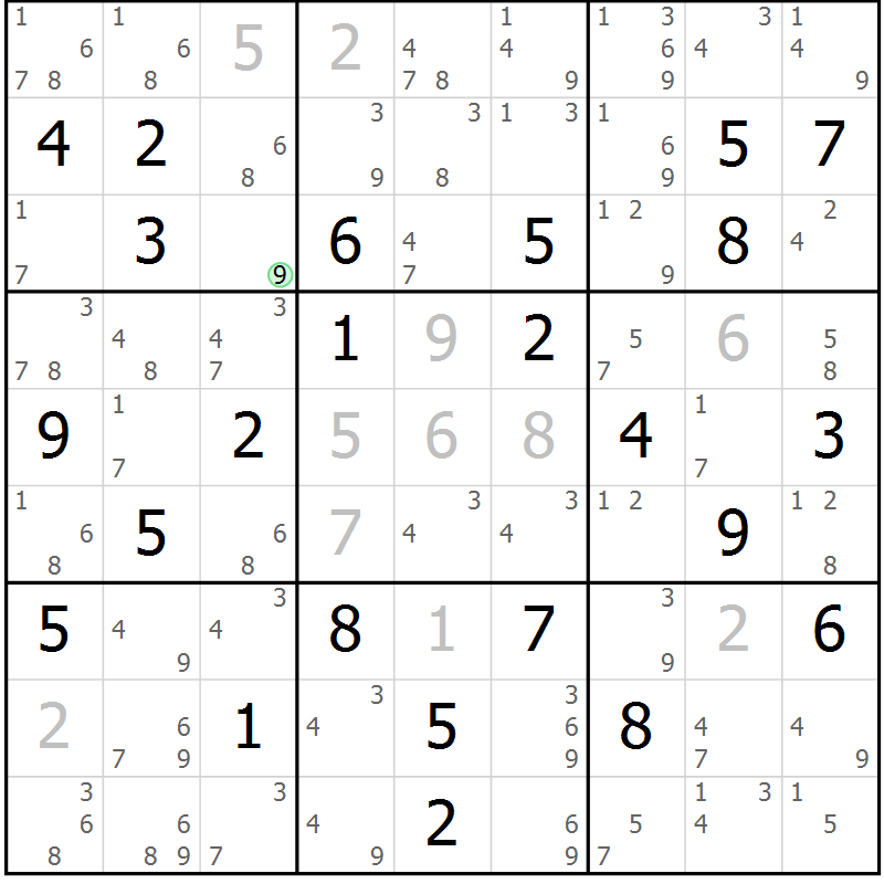 Position des candidats pour la solution de la Gr 55 page 58 du magazine de sudoku Sudoku Suprême n° 037