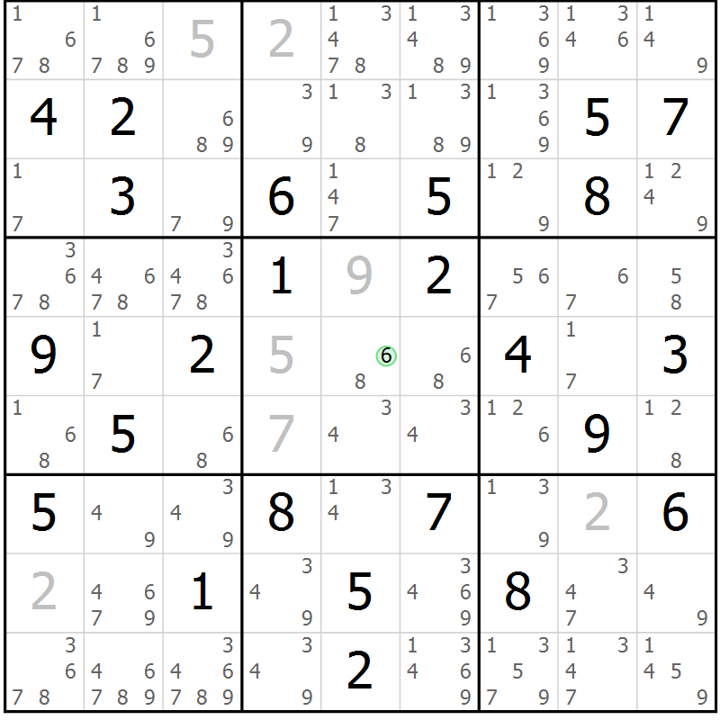 Position des candidats pour la solution de la Gr 55 page 58 du magazine de sudoku Sudoku Suprême n° 037