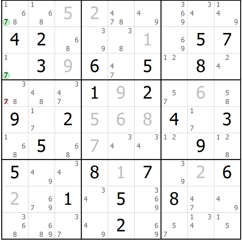 Position des candidats pour la solution de la Gr 55 page 58 du magazine de sudoku Sudoku Suprême n° 037
