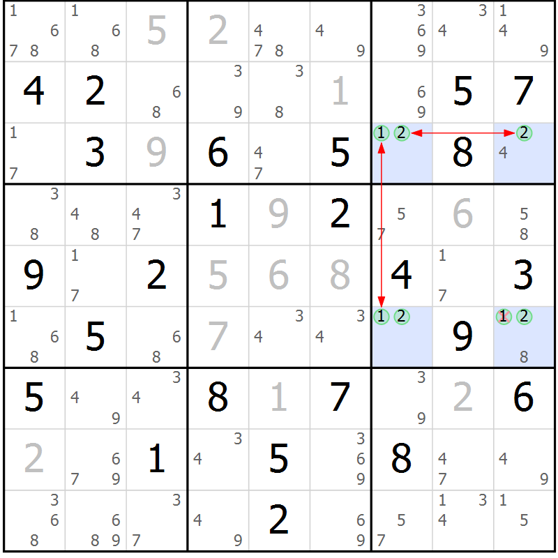 Position des candidats pour la solution de la Gr 55 page 58 du magazine de sudoku Sudoku Suprême n° 037
