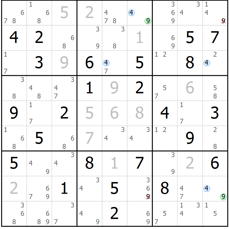 Position des candidats pour la solution de la Gr 55 page 58 du magazine de sudoku Sudoku Suprême n° 037