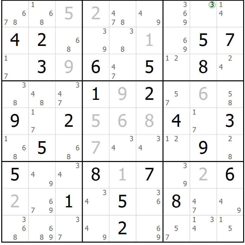 Position des candidats pour la solution de la Gr 55 page 58 du magazine de sudoku Sudoku Suprême n° 037