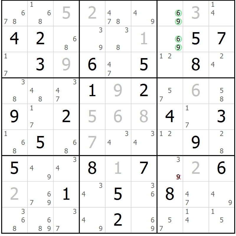 Position des candidats pour la solution de la Gr 55 page 58 du magazine de sudoku Sudoku Suprême n° 037