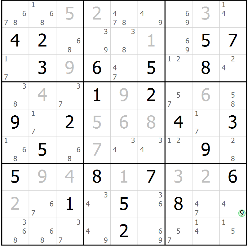 Position des candidats pour la solution de la Gr 55 page 58 du magazine de sudoku Sudoku Suprême n° 037