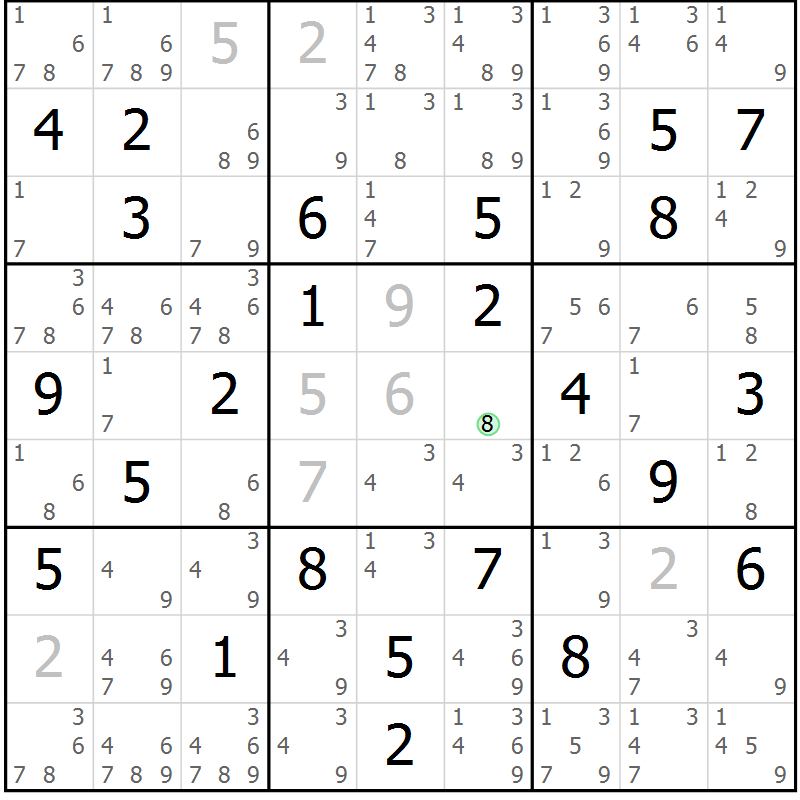 Position des candidats pour la solution de la Gr 55 page 58 du magazine de sudoku Sudoku Suprême n° 037