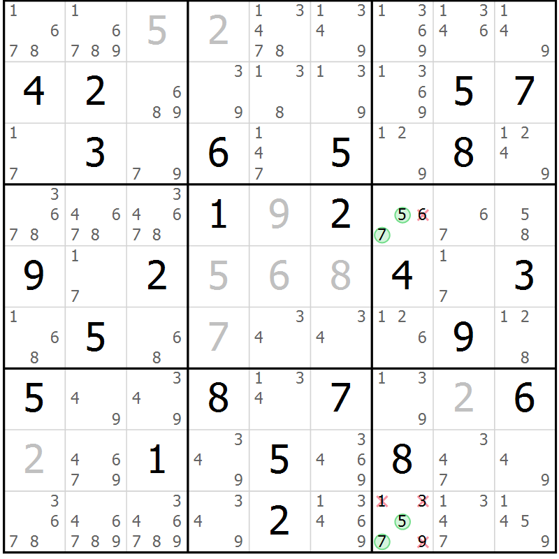 Position des candidats pour la solution de la Gr 55 page 58 du magazine de sudoku Sudoku Suprême n° 037
