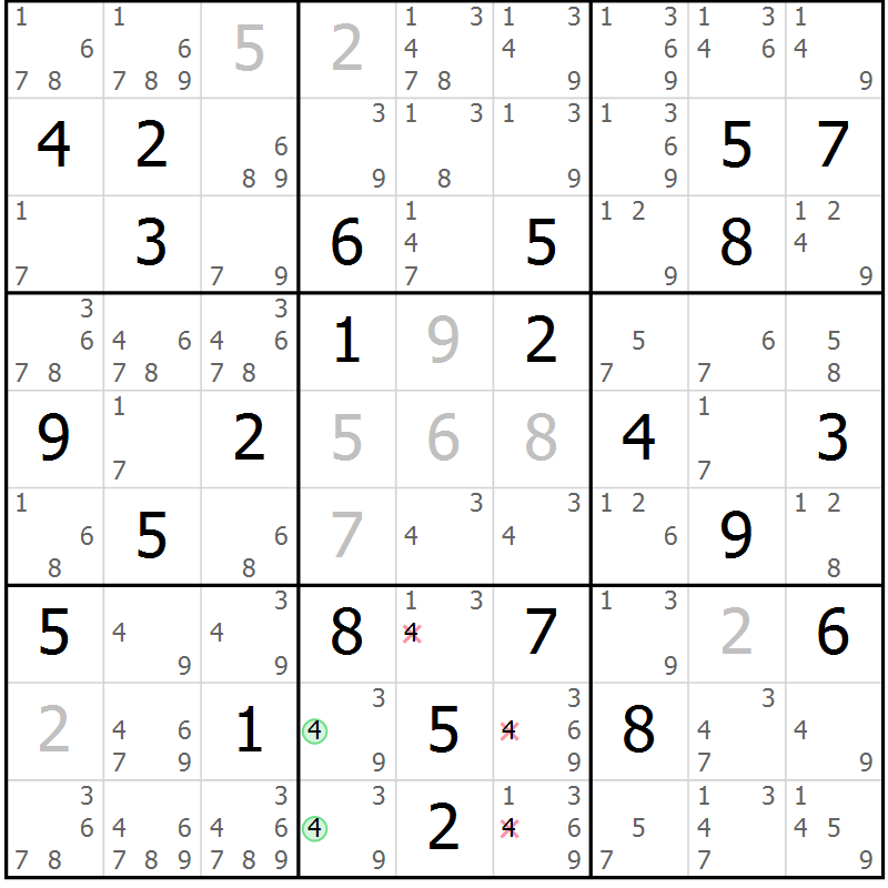 Position des candidats pour la solution de la Gr 55 page 58 du magazine de sudoku Sudoku Suprême n° 037
