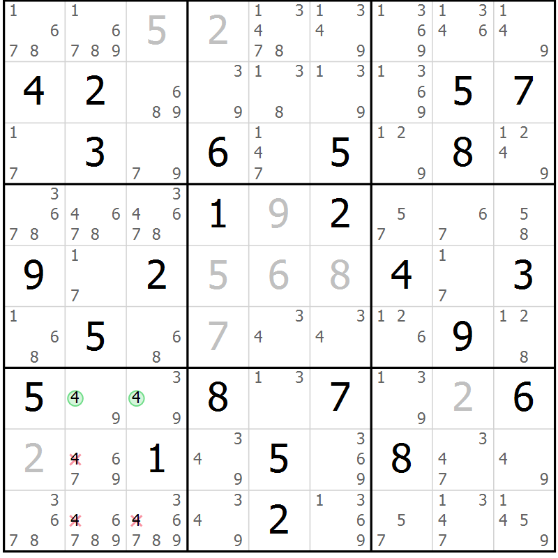 Position des candidats pour la solution de la Gr 55 page 58 du magazine de sudoku Sudoku Suprême n° 037
