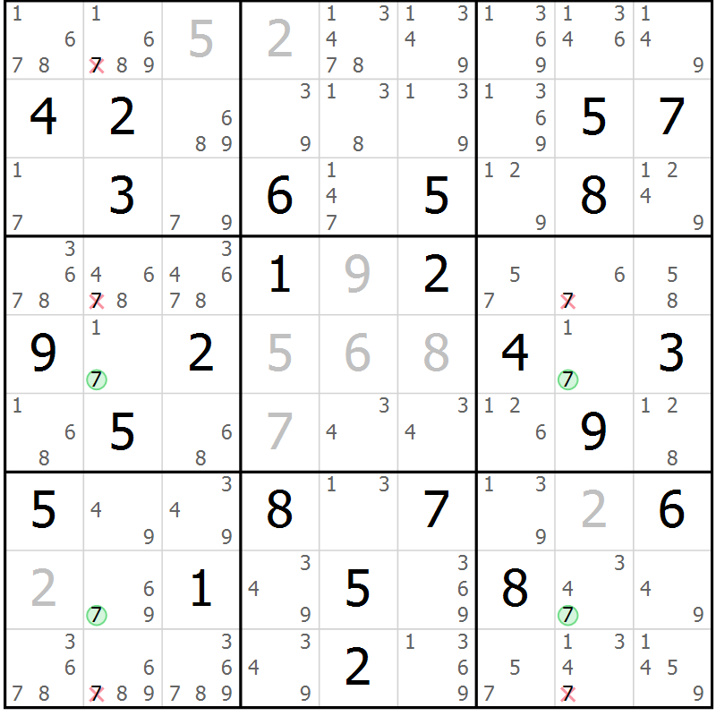 Position des candidats pour la solution de la Gr 55 page 58 du magazine de sudoku Sudoku Suprême n° 037
