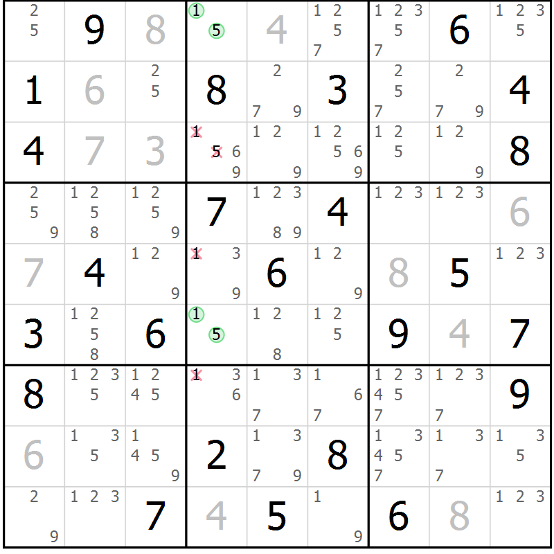 Position des candidats pour la solution de la Gr 56 page 59 du magazine de sudoku Sudoku Suprême n° 037