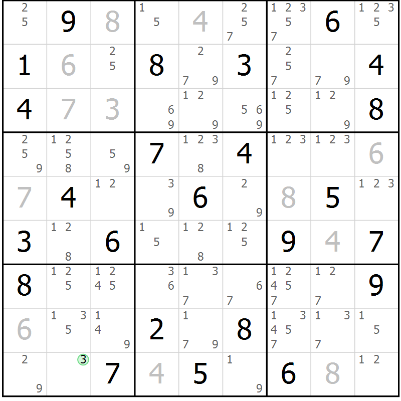 Position des candidats pour la solution de la Gr 56 page 59 du magazine de sudoku Sudoku Suprême n° 037