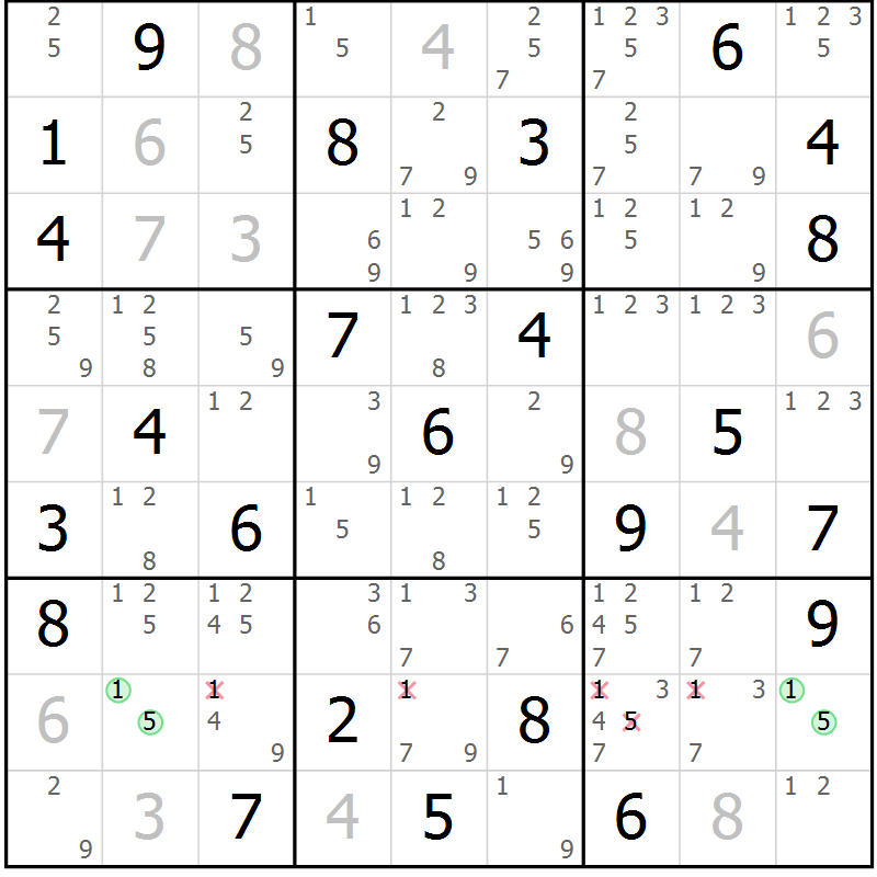 Position des candidats pour la solution de la Gr 56 page 59 du magazine de sudoku Sudoku Suprême n° 037