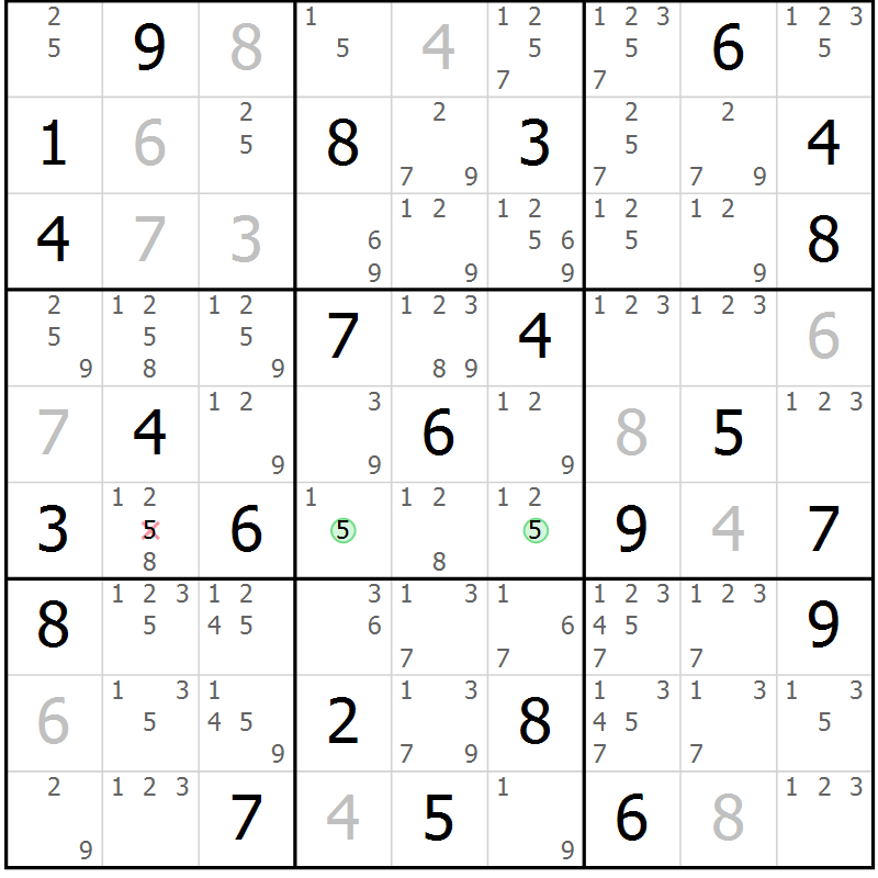 Position des candidats pour la solution de la Gr 56 page 59 du magazine de sudoku Sudoku Suprême n° 037