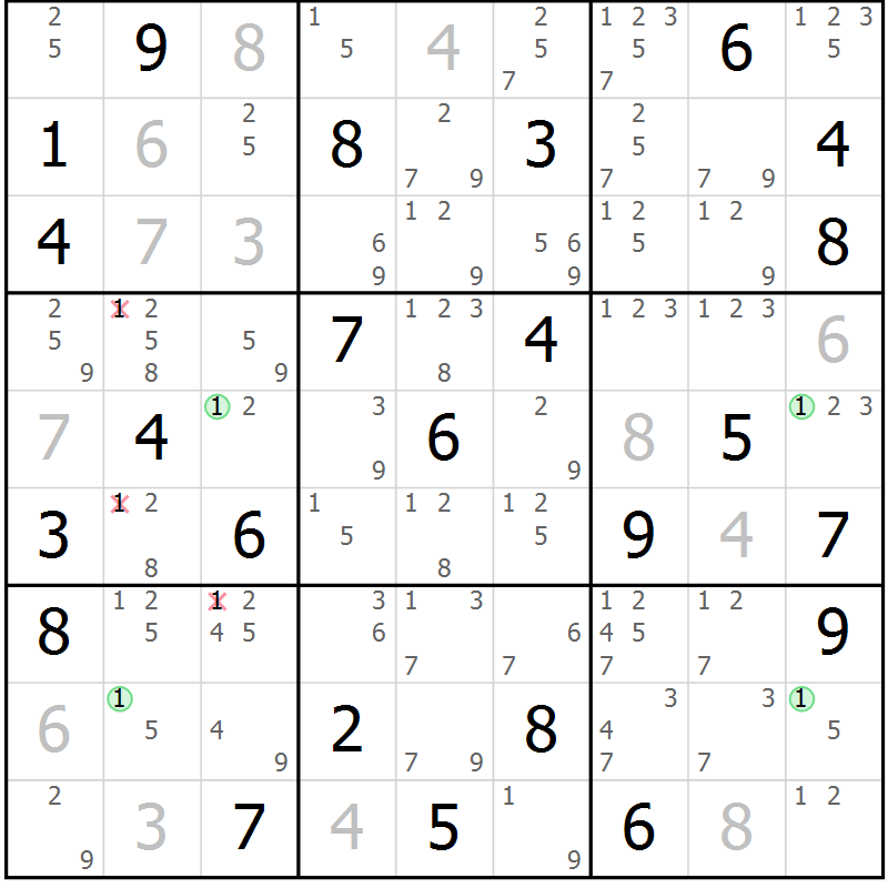 Position des candidats pour la solution de la Gr 56 page 59 du magazine de sudoku Sudoku Suprême n° 037