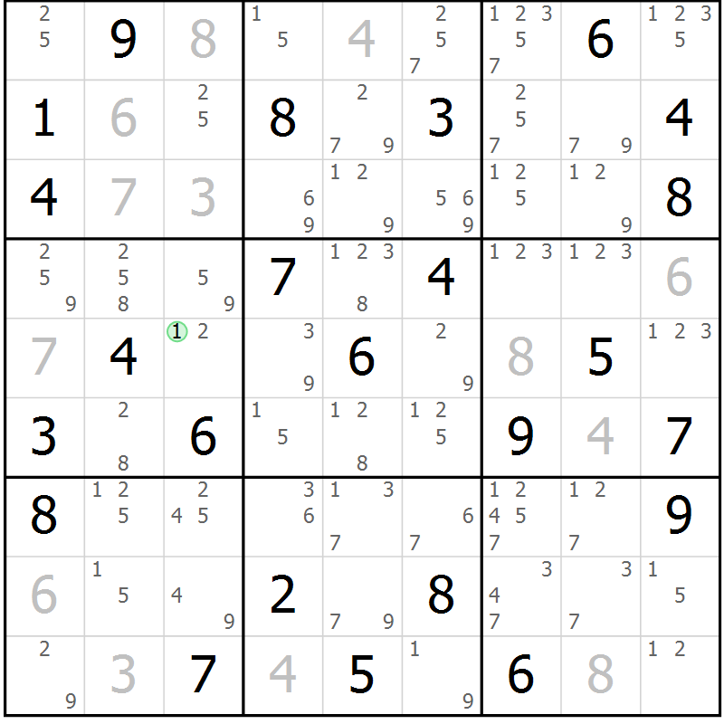 Position des candidats pour la solution de la Gr 56 page 59 du magazine de sudoku Sudoku Suprême n° 037