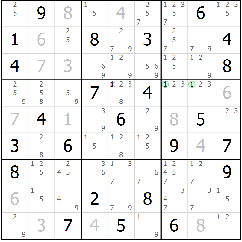 Position des candidats pour la solution de la Gr 56 page 59 du magazine de sudoku Sudoku Suprême n° 037