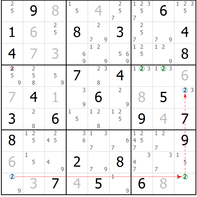 Position des candidats pour la solution de la Gr 56 page 59 du magazine de sudoku Sudoku Suprême n° 037