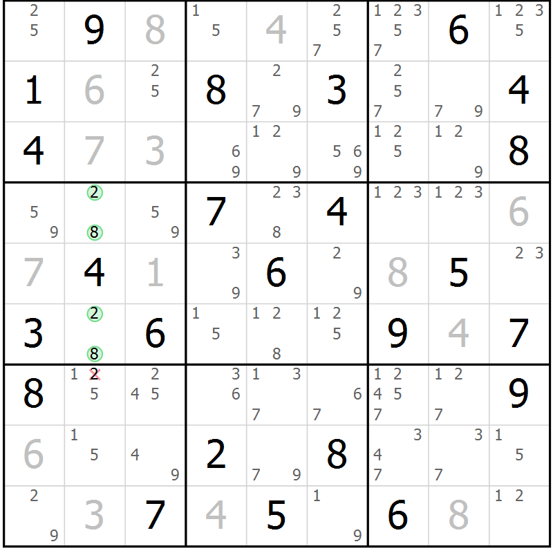 Position des candidats pour la solution de la Gr 56 page 59 du magazine de sudoku Sudoku Suprême n° 037