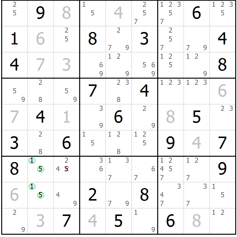 Position des candidats pour la solution de la Gr 56 page 59 du magazine de sudoku Sudoku Suprême n° 037