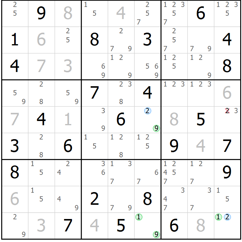 Position des candidats pour la solution de la Gr 56 page 59 du magazine de sudoku Sudoku Suprême n° 037