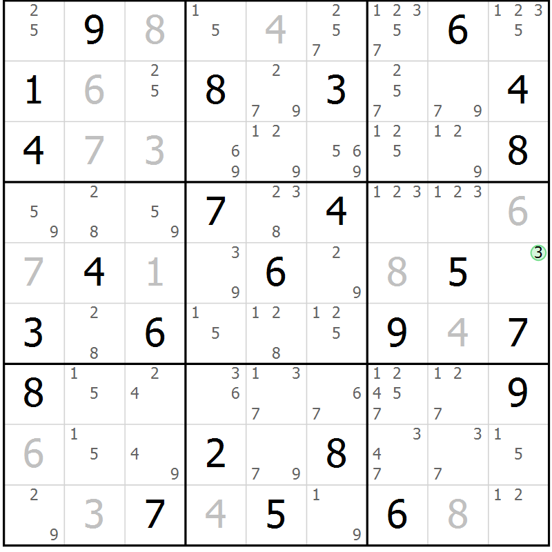 Position des candidats pour la solution de la Gr 56 page 59 du magazine de sudoku Sudoku Suprême n° 037