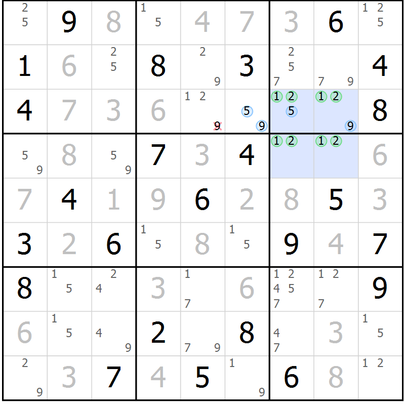 Position des candidats pour la solution de la Gr 56 page 59 du magazine de sudoku Sudoku Suprême n° 037