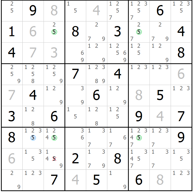 Position des candidats pour la solution de la Gr 56 page 59 du magazine de sudoku Sudoku Suprême n° 037