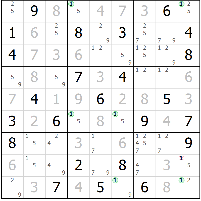Position des candidats pour la solution de la Gr 56 page 59 du magazine de sudoku Sudoku Suprême n° 037