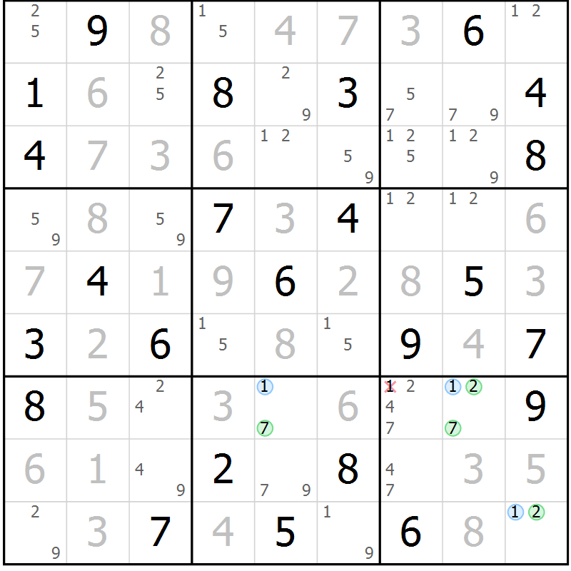 Position des candidats pour la solution de la Gr 56 page 59 du magazine de sudoku Sudoku Suprême n° 037