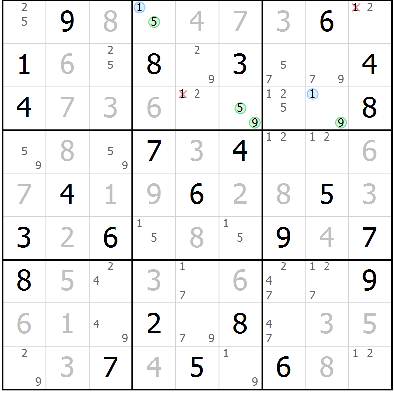 Position des candidats pour la solution de la Gr 56 page 59 du magazine de sudoku Sudoku Suprême n° 037