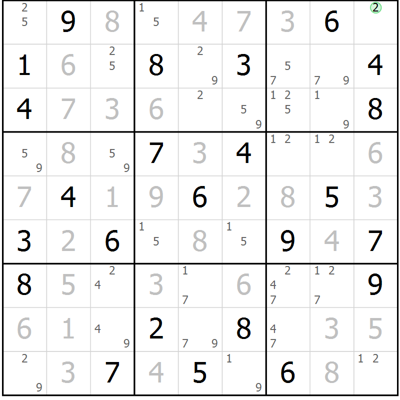 Position des candidats pour la solution de la Gr 56 page 59 du magazine de sudoku Sudoku Suprême n° 037