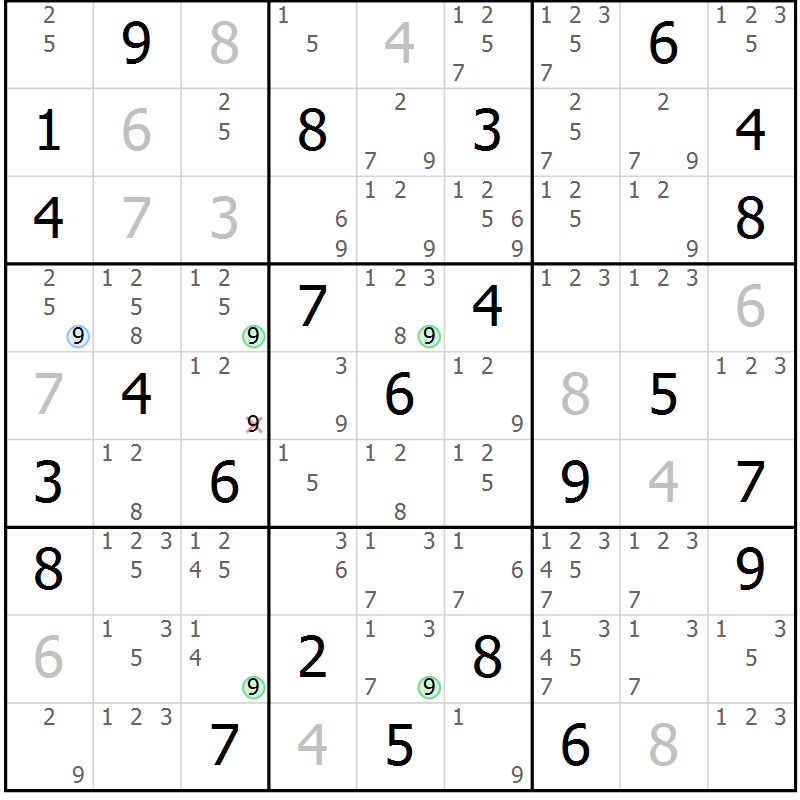 Position des candidats pour la solution de la Gr 56 page 59 du magazine de sudoku Sudoku Suprême n° 037