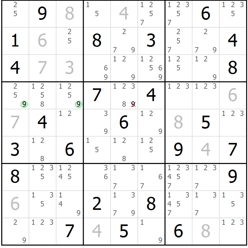 Position des candidats pour la solution de la Gr 56 page 59 du magazine de sudoku Sudoku Suprême n° 037