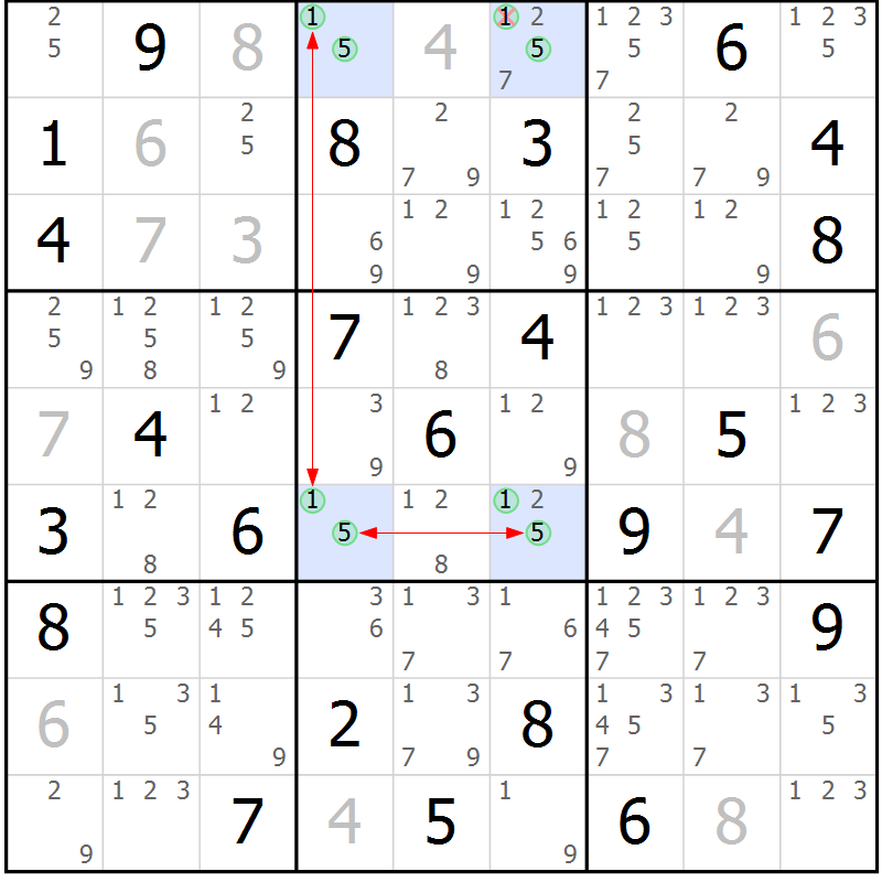 Position des candidats pour la solution de la Gr 56 page 59 du magazine de sudoku Sudoku Suprême n° 037